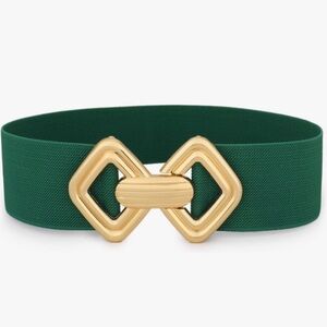 VONMELLI Women’s Wide Elastic Stretch Belt – Vintage Gold Buckle | Like New